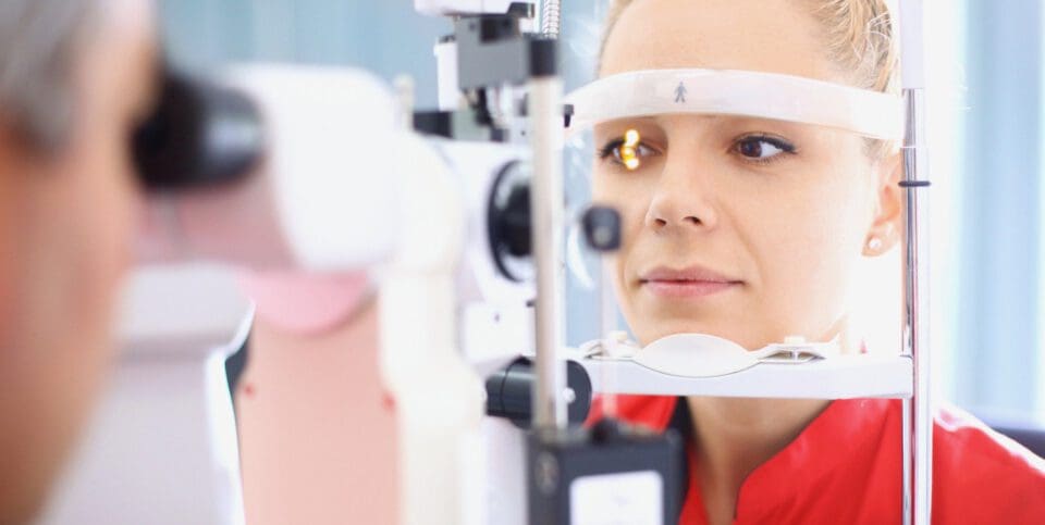 woman receiving eye exam