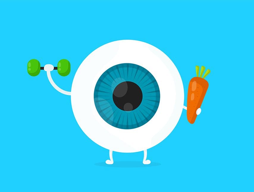 graphic of an eyeball holding weight and carrot