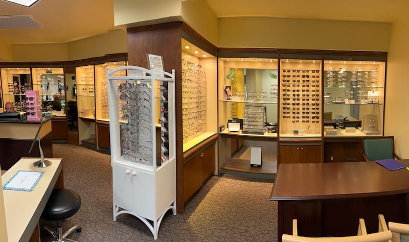 la mesa eye clinic glasses wall shelving