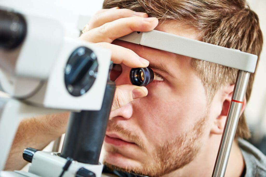 man getting testing for glaucoma