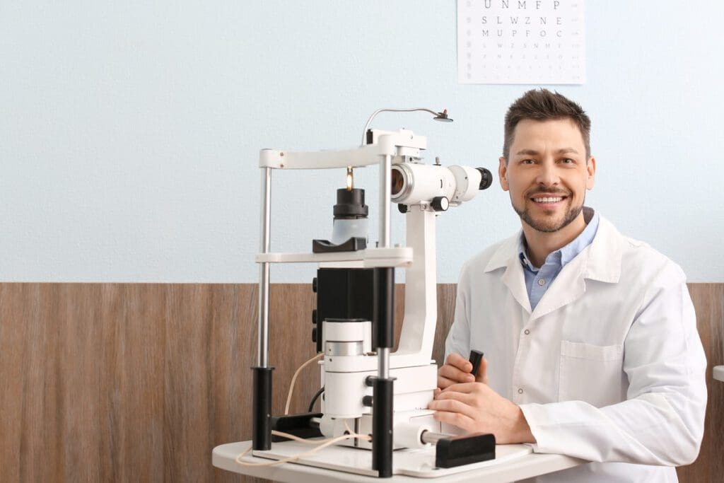 ophthalmologist in his office